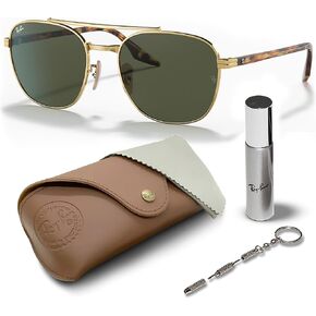 Ray-Ban RB3688 Square Shape Sunglasses With Eyewear Kit Bundle - Adjustable Nose Pads - Ideal Formal and Casual Wear Square Sunglasses