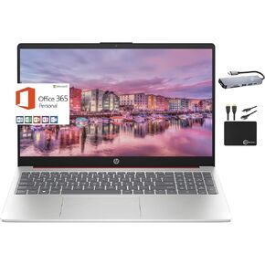 HP Laptop Computer 2024, 15.6" HD Display, Quad-Core Intel Processor N200, 16GB RAM, 384GB Storage (128GB UFS + 256GB Card), Wi-Fi 6, 1 Year MS Office 365, Long Battery, Win 11S+MarxsolAccessory Black