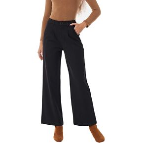 Fakanhui Women's Wool Blend Dress Pants Winter Warm Wide Leg High Waist Casual Work Slacks Trouser Pants