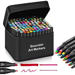 Soucolor Alcohol Markers, 131 Dual Tip Permanent Artist Art Markers for Adult Coloring, Sketching and Illustrations, with Case for Easy Storage, Alcohol Based Markers for Book Painting and Card Making