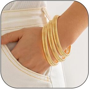 Long tiantian Gold Stackable Bracelets for Women Cuff Bangles Bracelets Jewelry Dupes Stretchy Mixed Metal Bracelet for Teen Girl Gifts Trendy Stuff