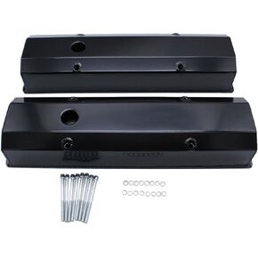 Black Fabricated Aluminum Tall Valve Covers 1/4" Rail Compatible with Chevy SBC 327 350 383 400