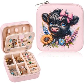 CEELGON Western Jewelry Box Case Gift Pink Boots Print Travel Jewelry Organizer Christmas Gifts for Teen Girls Cowgirl Stuff Small Portable Travel Accessories for Women (Pink Boots)
