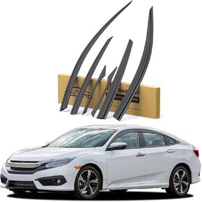 Rain Guards Fit for Honda Civic Sedan LX Sport Touring EX-L 2016 2017 2018 2019 2020 2021, Durable Tape-on Civic Side Window Visors, Window Deflectors, Vent Visor Deflector, Rain Visors, 6 pcs