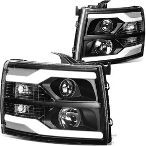 DNA MOTORING Pair LED DRL Headlights Compatible with 07-13 Chevy Silverado 1500 07-14 Silverado 2500 3500 HD, Black/Clear, HL-LED-CSIL07-BK-CL1