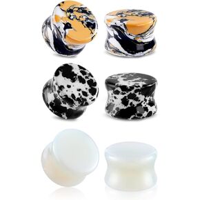 Qmcandy 6pcs Mixed Stone Ear Plugs Double Flare Saddle Gauges for Ears Opalite Gauges Plugs Expanders 2g to 5/8"