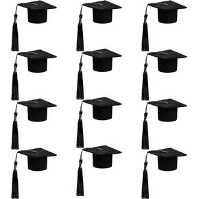 12pcs Mini Graduation Cap for Crafts Black Felt Graduation Hat Graduation Bottle Toppers with Tassels Mini Graduation Cap Decorations Bottle Toppers for Graduation Party Table Decoration (Black)