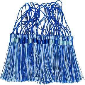 VAPKER 50 Pieces Bookmark Tassels 13cm/5-Inch Silky Handmade Soft Tassels Floss Mini Tassels with 2-Inch Cord Loop for DIY Projects(Blue and Iceblue)