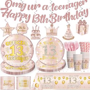 160pcs 13 Birthday Boy Decorations Plate, Officially a Teenager Party Decorations 13th Birthday Plates and Napkins Banner Teenage Boy Birthday Decorations 13th Birthday Decorations for Boys