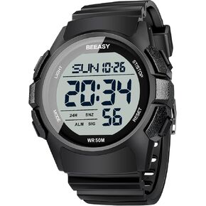 Beeasy Men's Digital Watch with Ultra-clear Display, Waterproof, Shock-resistant, Multi-function Alarm, 5ATM