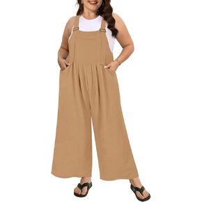 RITERA Plus Size Romper For Curvy Women Sleeveless Jumpsuits Loose Adjustable Strap Long Wide Leg Pant Pocket Casual XL-5XL