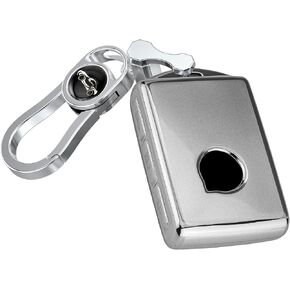 Polished Silver Key Fob Cover with Heavy-Duty Keychain Smart Remote Key Shell Case (for Volvo)