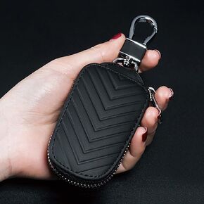 Leather Car Key Fob Cover, Key Case for Keychain Car Key Chain Case Holder Auto Key Shell Unisex Mens Womens (Black)