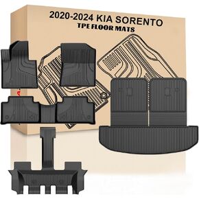 AOMSAZTO Floor Mats and Cargo Liners for 2020-2024 2025 Kia Sorento 7 Seat Custom Fit All Weather TPE Mats, Waterproof Anti-Slip Full Set, Carpet and Trunk Protector, Black
