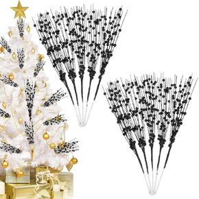 10 Pack 37" Long Artificial Glitter Berry Stem Decorative Branches Bead Sticks Fake Christmas Picks Silver Ornaments for Christmas Tree Fireplace Holiday DIY Wreath Craft Home Large Vase Decor