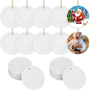 GNIEMCKIN KUKLIPJIM 40PCS Sublimation Ceramic Ornaments Blanks with Hole 2.95 Inch, Ceramic Discs Ornament and White Round Porcelain Ornament for Crafts, Parties, DIY Christmas, Offices, Festivals