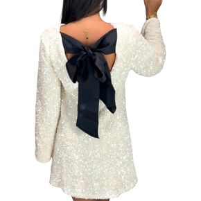 Lentta Women's Sequined Dress Petersham Ribbon Long Sleeve Party Night Out Club Festival Dresses