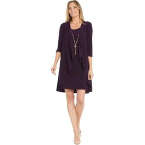 R&M Richards 2PC Solid Ity Flyaway Jacket & Dress W/Detachable Necklace