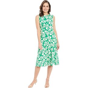 London Times Women's Sleeveless Inset Waist Midi Fit and Flare Dress