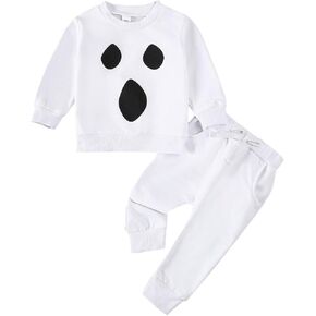 Toddler Baby Boy Girl Halloween Outfit Ghost Face Crewneck Sweatshirt and Pant Set Ghosts Fall Clothes