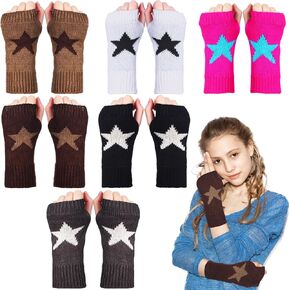 6 Pairs Y2k Star Fingerless Gloves Women Knitted Wrist Warmers Thumb Hole Gloves for Girls Autumn Winter, 6 Colors