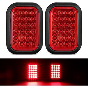 Partsam 2X 5x3 Inch Rectangle Reverse Backup Running Lights Clear Lens 24 LED Truck Trailer Hitch Tail Lights 12V IP67 Waterproof Sealed Flush Mount with 3 Prong Watertight Plug Rubber Grommet