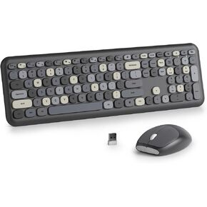 Wireless Typewriter Keyboard and Mouse Combo Retro 104 Key Full Size Office Set Purple Keyboard with Silent Round Keycaps, Ideal for Laptop and Desktop PCs, Cute esign Keyboard.(Purple)