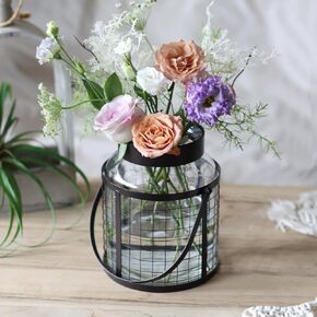 Vintage Glass Farmhouse Vase for Flowers, Rustic Lantern vase, Living Room, Kitchen,Home Decor,Centerpieces Decoration for Floral Arrangement,Housewarming Hostess Gift.（Large 8.1''H）