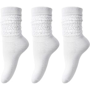 DRESHOW 3 Pairs Women Slouch Socks Extra Long High Thigh Cotton Knit Socks Soft Scrunch Socks Thick Long Knee High Boot Sock