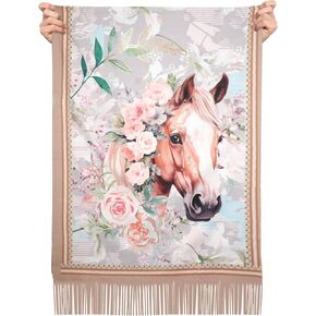 Horse Gifts for Girls Women, Horse Blanket Shawl Scarf for Girls, Horse Decor Table Runner Gifts for Horse Lovers, Warm Soft Flowers Dress Tassel Wraps
