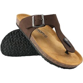100% Genuine Leather Men's Sandals - Comfortable Cushioned Smart Foam Footbed, Slip-On Slides for Casual Summer Wear, Adjustable Fit, Durable Non-Slip Sole