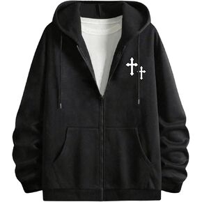 SHENHE Men's Graphic Cross Print Zip Up Drawstring Hoodie Long Sleeve Pockets Sweatshirt