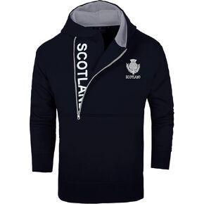 Malham Scotalnd Hoddie for Men Half Zip Hoody Scottish Thistle Hooded Sweatshirt