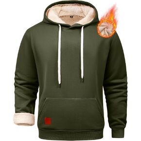Men's Fleece Lined Hoodies Sweatshirt Sherpa Lined Pullover Hoodie Kanga Pocket Long Sleeve Hooded Thermal Sweat