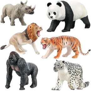 Fistone Safari Animals Figures Toys, 6 PCS Realistic Wild Jungle Animals Figurines, Large Zoo Animal Playset with Lion, Panda, Tiger, Educational Learning Toys for Toddlers Kids 3+