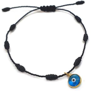 MYSTIC JEWELS by Dalia - Kabbalah Bracelet - 7 Knots Red Thread with Small Eye in 925 Gold Plated Silver - Unisex - Adjustable - Evil Eye Protection, Good Luck