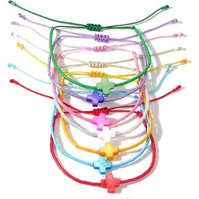 Seed Beads Rainbow Cross Friendship Stack Bracelets Set for Women, 7Pcs Cute Colorful Handmade Adjustable Stackable Bracelet Summer Beach Jewelry Gift.