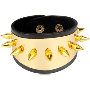 Mens Womens Punk Rock Spike Rivet Studded Wide Pu Leather Cuff Bracelet in Kuwait