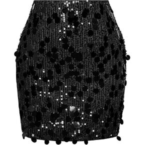 Kate Kasin Women Sequin Mini Skirt Sparkly Pencil Skirt Stretchy Glitter Skirt High Waisted 2024