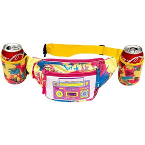 Hippie Fanny Pack Retro Design with Attachable Drink Holders Neon Vintage Colors - Rave Hippy Look