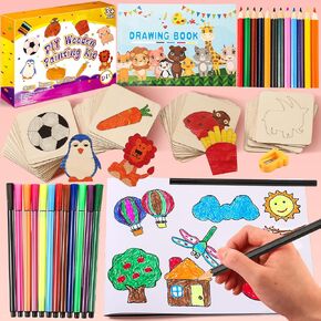DIY Wooden Painting Kit, 60 Creativity Wood Arts and Crafts for Kids 4-6, Fun Paint Wooden Toys Bulk Kids Activities Art Project, Arts & Crafts Wood Painting Party Favors, Birthday Gifts for Boy Girls