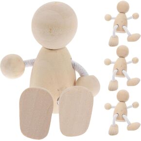 4pcs Diy Wooden Peg Dolls - Unfinished Paintable Wood Peg People for Teens, Peg Dolls Unfinished, 3.14x2.55x1.37 Inch, Beige, Safe and Smooth for Crafting and Play