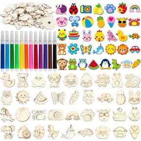 gisgfim 36Pcs DIY Wooden Magnets Painting Kit for Kids Unfinished Wood Cutouts Arts and Crafts for Kids 2-4 4-8 8-12 Decorate Your Own Painting Gift Toys for Boys Girls Birthday Party Favors Supplies