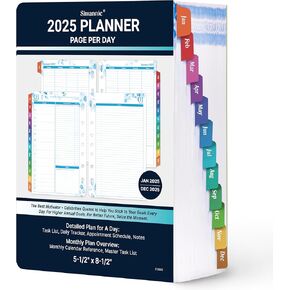 Planner Refills 2025 – Jan.2025 - Dec.2025, Two Pages Per Day Daily ＆ Monthly Planner, 8.38" x 5.51", Ring-Bound Day Planner with Tabs