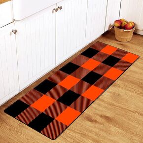 MoBlinko Kitchen Rugs Christmas Tartan Check Plaid Yellow Red Green Bathroom Rugs Non Skid Washable Standing Floor Mat Runner Carpet for Home Office Farmhouse Laundry 39 X 20 Inch