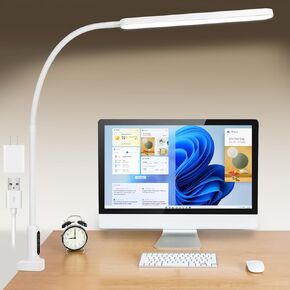 LED Desk Lamp with Clamp, Super Bright Desk Light with 11 Brightness, 5 Color Modes, Flexible Gooseneck Clip on Table Light, Eye-Caring Architect Task Desk Lamps for Home Office Study Reading