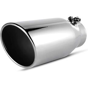 AUTOSAVER88 3.5 Inch Inlet Black Exhaust Tip, 3.5" Inlet 5" Outlet 12" Overall Length Stainless Steel Exhaust Tips Chrome-Plated Finish Tailpipe