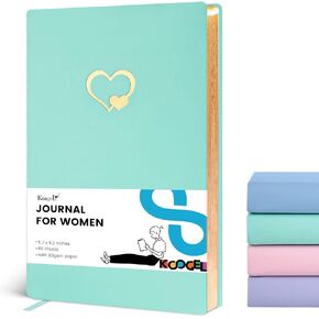 Koogel Pink Cute Journal for Women, 5.7"x8.2" Wide Ruled Journals for Writing with Gold Hearts Cover Notebook Journal with Gold Edged 110 Sheets