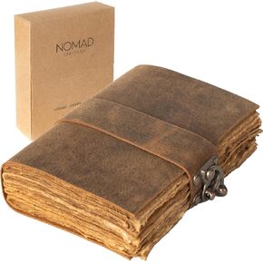 NomadCraftsCo. Vintage Leather Journal with Gift Box - Old Leather Bound Grimoire, Sketchbook, and Notebook - Perfect Leather Journals for Women and Men - Elegant Vintage Book for Writing and Drawing