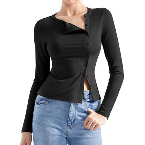 SUUKSESS Women Button Down Ribbed Tops Long Sleeve Going Out Fitted Modal Shirt in Kuwait